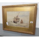 F J ALDRIDGE, BOATS IN CHOPPY SEAS, WATERCOLOUR, SIGNED LOWER LEFT, IN GILT MOUNT & FRAME