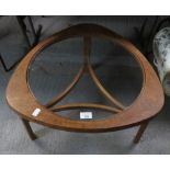 MID CENTURY OAK COFFEE TABLE WITH GLASS INSERT