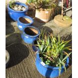 5 BLUE GLAZED POTS