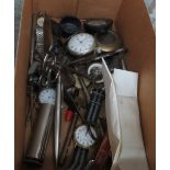 BOX OF ASSORTED COLLECTABLES INCLUDING WATCHES, CANDLE SNUFFER ETC