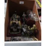 BOX OF COLLECTABLES INCLUDING CHINA TRACTION ENGINE & OTHER ORNAMENTS