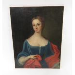 Late 18th/early 19th Century English School - Portrait of a lady, half length, wearing a blue dress,
