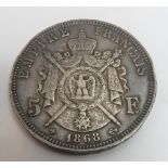 France - Napoleon III silver 5 Francs 1868, vf