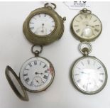 Collection of three white metal pocket watches, and one chronograph watch (stamped 'The Ascott