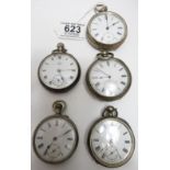 Five silver pocket watches