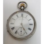 Hallmarked silver pocket watch retailed by D.G. Warey with inscription on dust cover