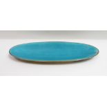 A Norwegian silver gilt and turquoise guilloche enamel long oval dish, by Marius Hammer, stamped