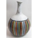 Roger Capron (1922 - 2006) a large bottle vase with colourful enamelled bands painted to the lower