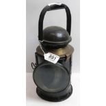 A GWR three aspect hand lamp, black painted with original burner stamped GWR, 32cms high