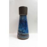 A mid century Danish light blue stoneware vase, manufactured by Michael Andersen, 28cm high