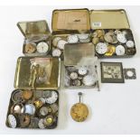 Box old pocket watches, wrist watch movements, parts etc
