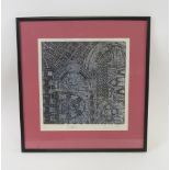 A block print “Facades”, limited edition, signed, titled and numbered 1/2 possibly Dan Lewis, 30.