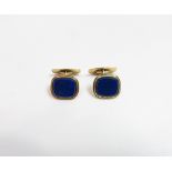 A pair of lapis lazuli set cufflinks, stamped '585', of cushion shape, 12 g gross