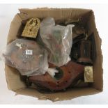 Box containing large quantity of old clocks, parts, movements, including 2 musical alarm clocks, old