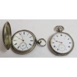 Hallmarked silver full hunter keywind fusee pocket watch by Thomas Russell & Sons and a silver