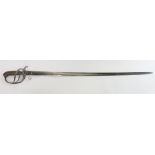 An 1822 pattern Light Cavalry officers sword having three bar guard, wire bound fish skin grip,