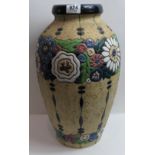 A large Amphora vase of baluster form, painted in coloured enamels with stylised floral bands, marks