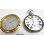 A Goliath pocket watch having white enamel dial with subsidiary seconds dial and in nickel case