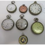Mixed lot of white metal and gilt pocket watches, including fob watch and a pedometer watch