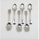 A matched set of six Victorian silver fiddle and thread pattern tea spoons, by Elizabeth Eaton and