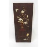 A 20th Century Japanese rectangular wood panel with inlaid bone, mother of pearl and lacquer work of