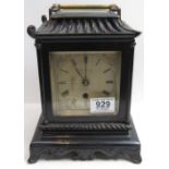 A 19th Century mantel clock the square silvered dial engraved for French, Royal Exchange, London, in