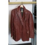 BROWN LEATHER SPORTS STYLE JACKET, UNMARKED SIZE, POSSIBLY M/L