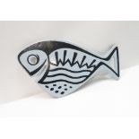 A mid century Voss enamel cast iron trivet in the form of a fish, 28cm long