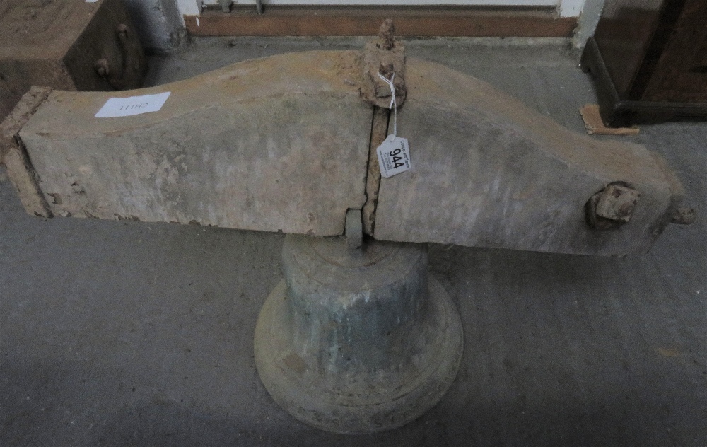 A Victorian cast bronze bell by Warner & Sons London dated 1858, on original wood and iron mount, - Image 2 of 2
