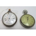 Silver hallmarked chronograph pocket watch and military stamped stop watch