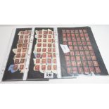 Postage stamps - a collection of 1d red perforated on seven loose album pages, some on - paper