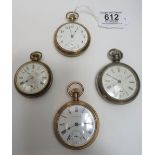 Three American gilt cased pocket watches and one Ingersoll watch