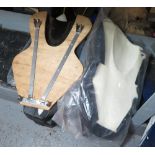 VINCENT MOTORCYCLE PARTS, SHELF OF ASSORTED SEATS, SEAT FOAMS & COVERS