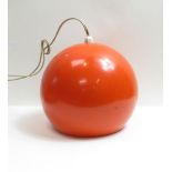 A mid century Danish metal Verner Panton Topan style orange hanging light