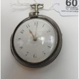 19th century silver hallmarked keywind pair cased verge pocket watch by John Bates, Kettering