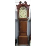 8 day longcase clock contained within an oak and crossbanded mahogany case. The partley repainted