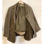 2 TWEED JACKETS BY DUNN & CO ALONG WITH A PAIR OF TWEED TROUSERS