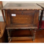 OAK CABINET ON BARLEY TWIST LEGS ALONG WITH A MAHOGANY SIDE TABLE WITH SINGLE DRAWER & FAUX