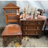 OAK HALL CHAIR & OLD CHARM STYLE 3 DRAWER CABINET