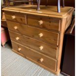 A VICTORIAN PINE CHEST OF DRAWERS, 2 SHORT, 3 LONG