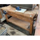WOODEN WORKSHOP BENCH WITH 2 VICES