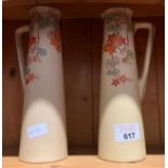 PAIR OF GRAYS BLUSHED POTTERY JUGS WITH FLORAL DECORATION