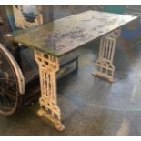 ARCHITECTURAL/SALVAGE - AESTHETIC MOVEMENT STYLE CAST IRON WHITE PAINTED TABLE WITH POSSIBLE SLATE