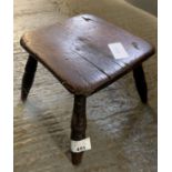 EARLY PRIMITIVE ELM MILKING STOOL