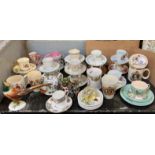 HALF SHELF OF CABINET CUPS & SAUCERS INCLUDING COALPORT, JOHNSON BROS, BOOTHS, CORONATIONWARE ETC