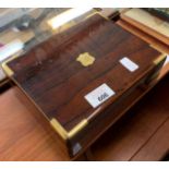 MAHOGANY BOX WITH BRASS SUPPORT INCLUDING SHAVING EQUIPMENT