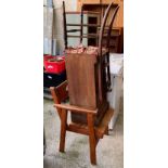 PINE POT CUPBOARD, PINE ARMCHAIR & ANOTHER CHAIR