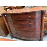 19TH CENTURY MAHOGANY BOW FRONTED CHEST OF DRAWERS WITH FLANKED COLUMNS