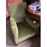 GREEN VELVET UPHOLSTERED LOW ARMCHAIR