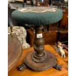 OAK STOOL WITH CLAW FEET & TAPESTRY SEAT